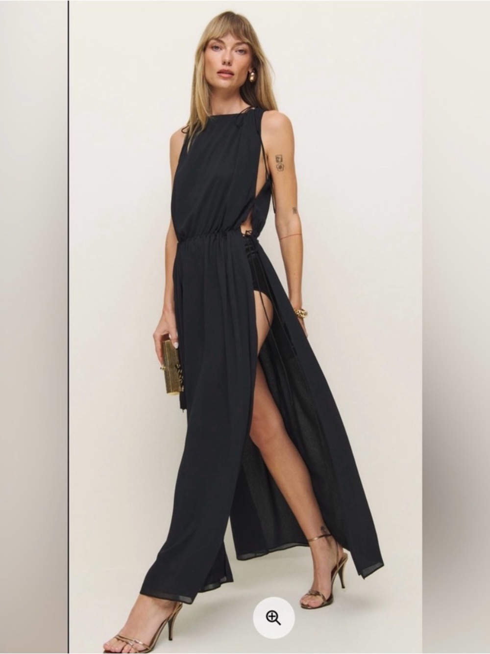 NWT Reformation Black Side-Slit Maxi Dress